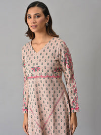 W Women Pink Ethnic Motifs Printed V-Neck Kurta