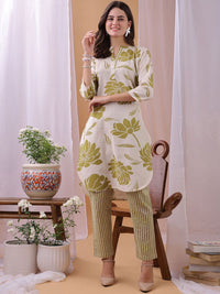 KALINI Floral Printed Pure Cotton Tunic & Trousers Co-Ord Set