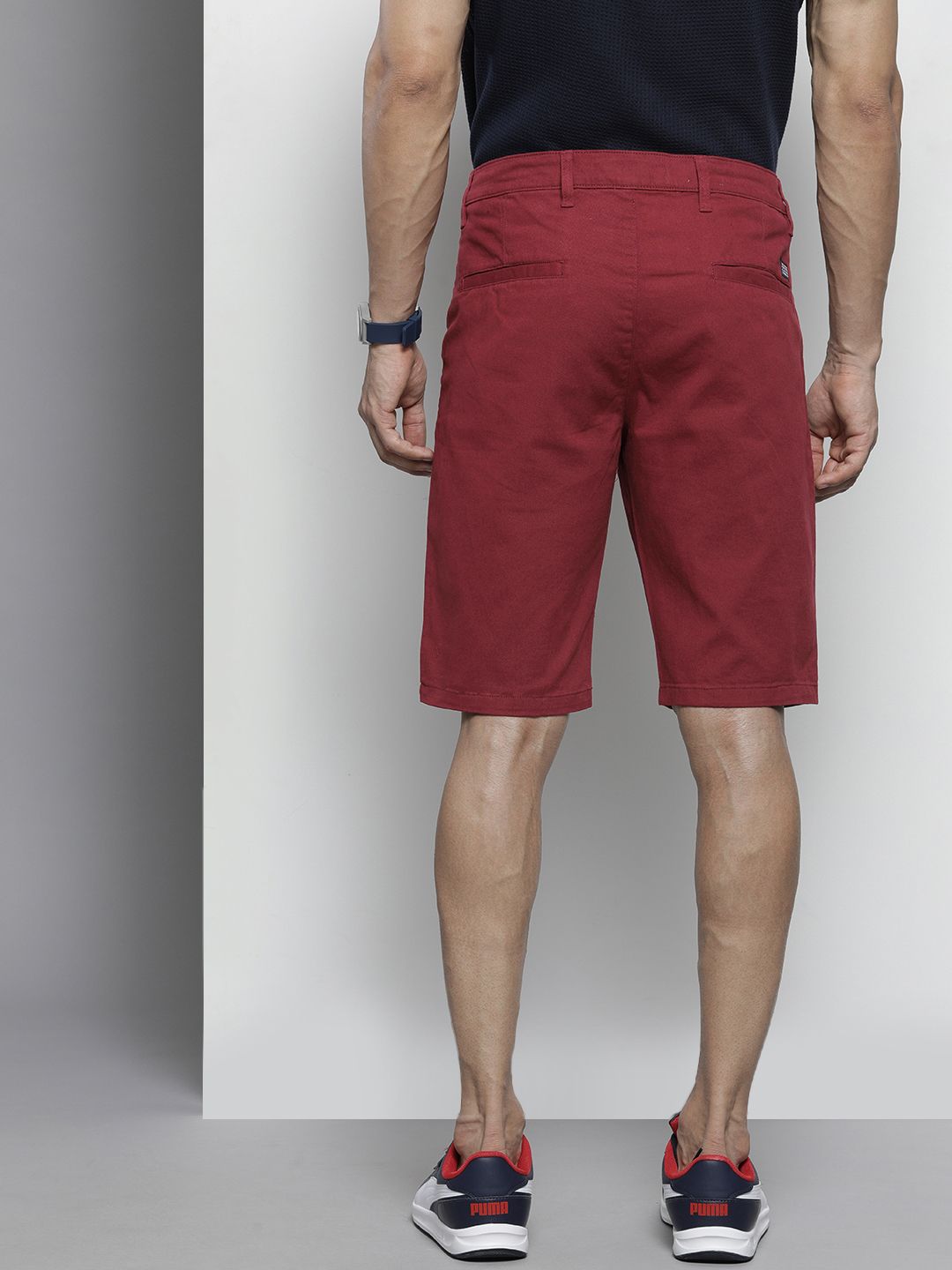 The Indian Garage Co Men Maroon Solid Slim Fit Denim Shorts
