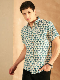 DENNISON Smart Ethnic Motifs Printed Spread Collar Cotton Oversized Lightweight Shirt