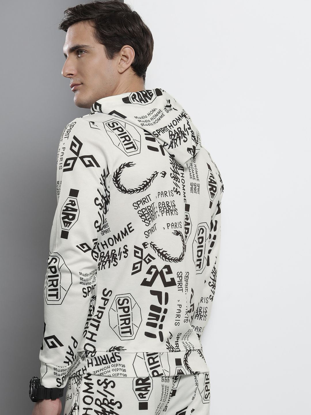The Indian Garage Co Men White Printed Hooded Sweatshirt