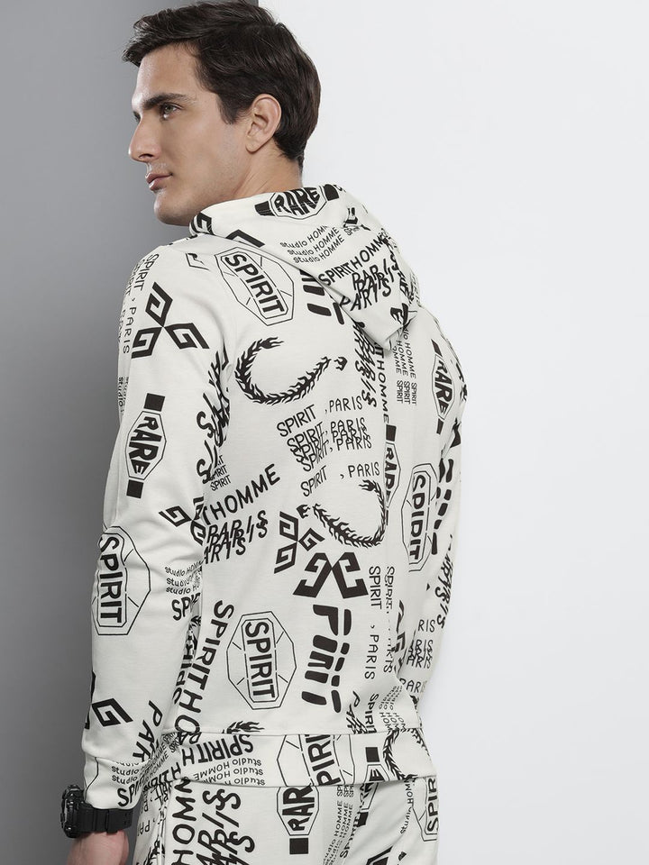 The Indian Garage Co Men White Printed Hooded Sweatshirt