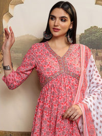 Vishudh Women Floral Printed Regular Pure Cotton Kurta with Trousers & With Dupatta