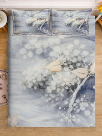 Moda Rapido X KLOTTHE Grey & White Floral 400 TC King Bedsheet with 2 Pillow Covers