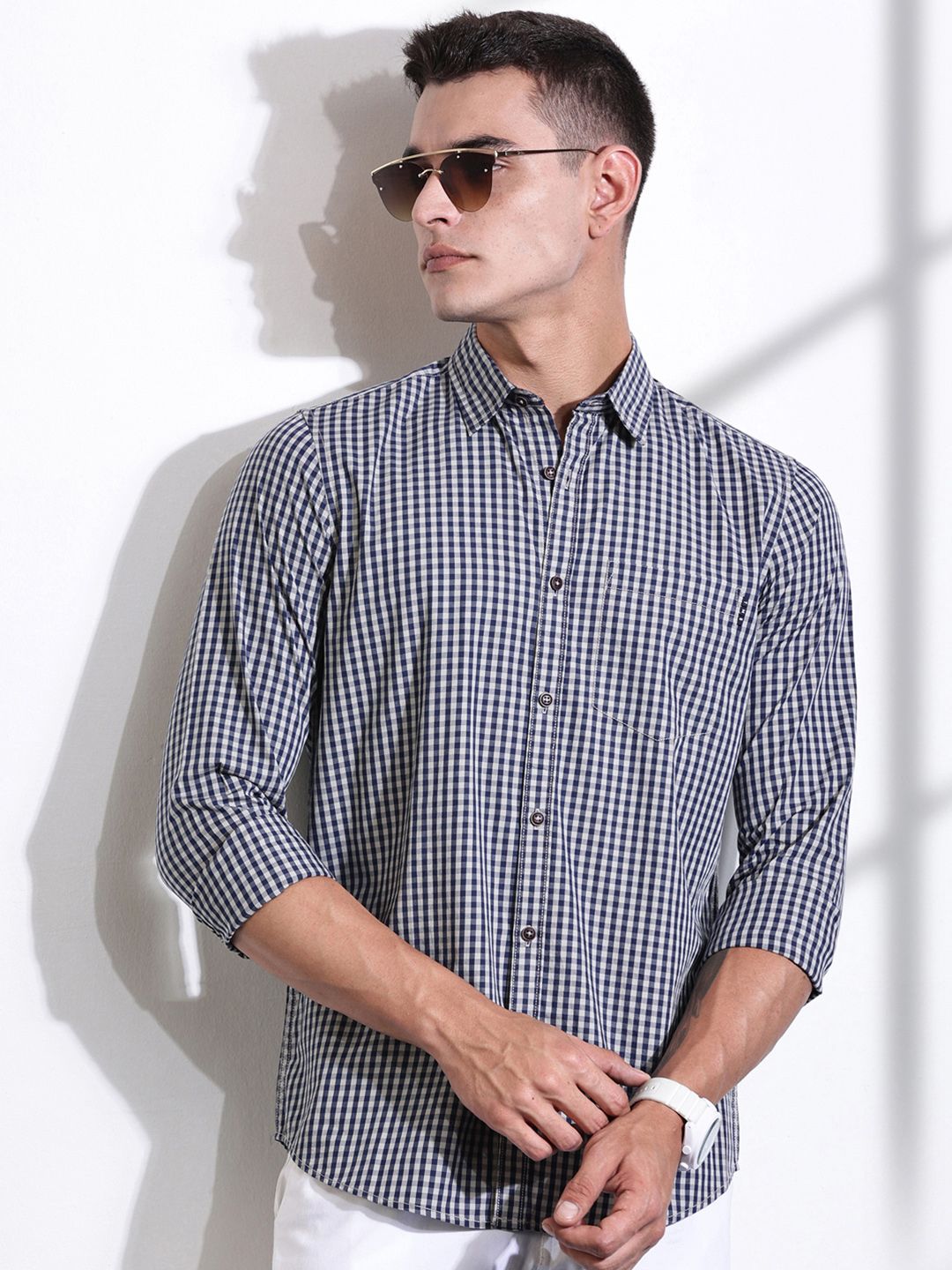 Thomas Scott Men Premium Gingham Checks Casual Shirt