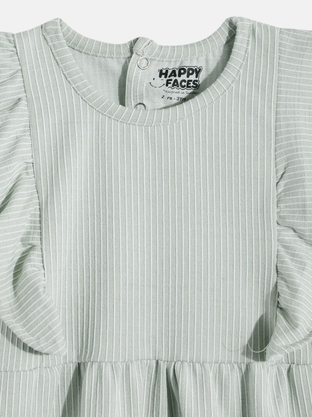 Happy Faces Girls Striped Ruffled Fit & Flare Pure Cotton Dress