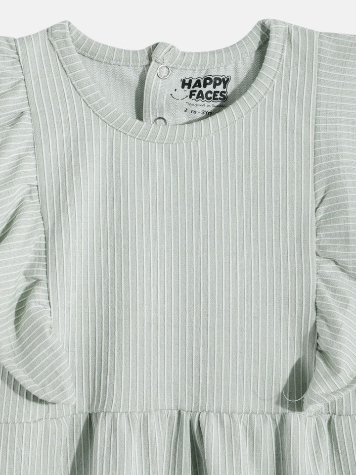 Happy Faces Girls Striped Ruffled Fit & Flare Pure Cotton Dress