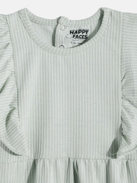 Happy Faces Girls Striped Ruffled Fit & Flare Pure Cotton Dress