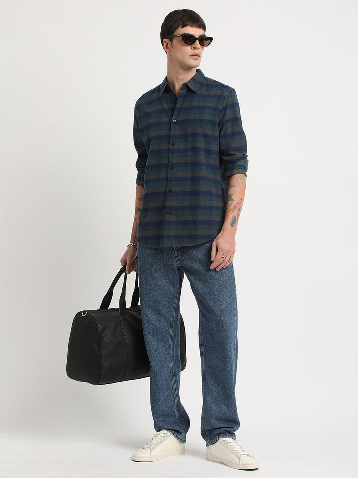 THE BEAR HOUSE Tartan Checks Slim Fit Pure Cotton Casual Shirt