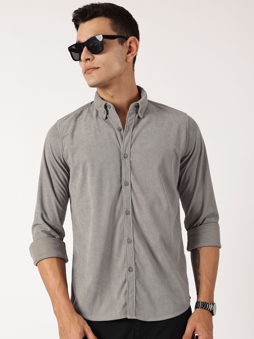 Thomas Scott Men Premium Button-Down Collar Corduroy Cotton Casual Shirt