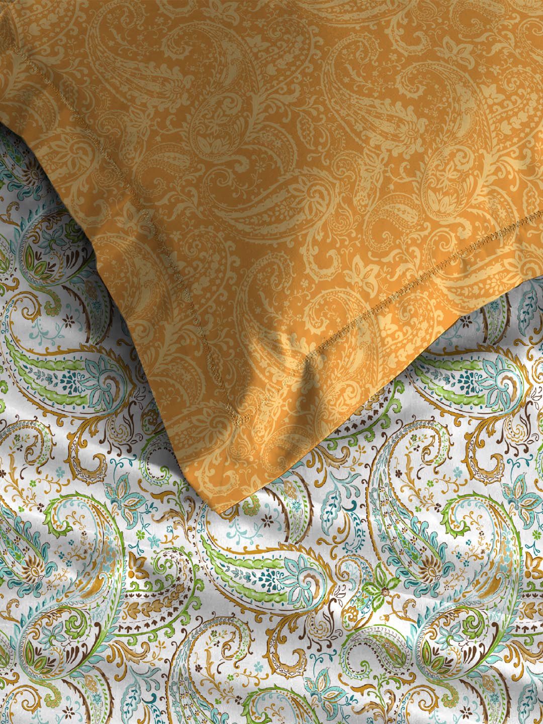 MYTRIDENT Paisley Urban Comfort Flat 144TC Queen Cotton 1 Bedsheet with 2 Pillow Covers