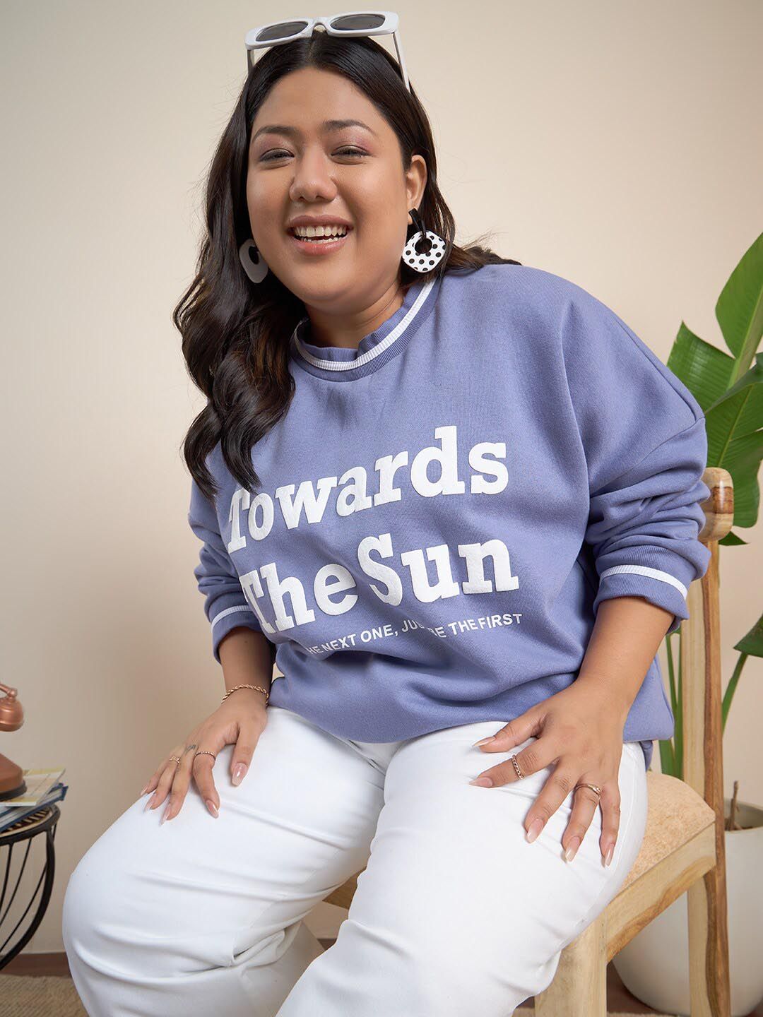 CURVY STREET Plus Size Typography Printed Pure Cotton Pullover