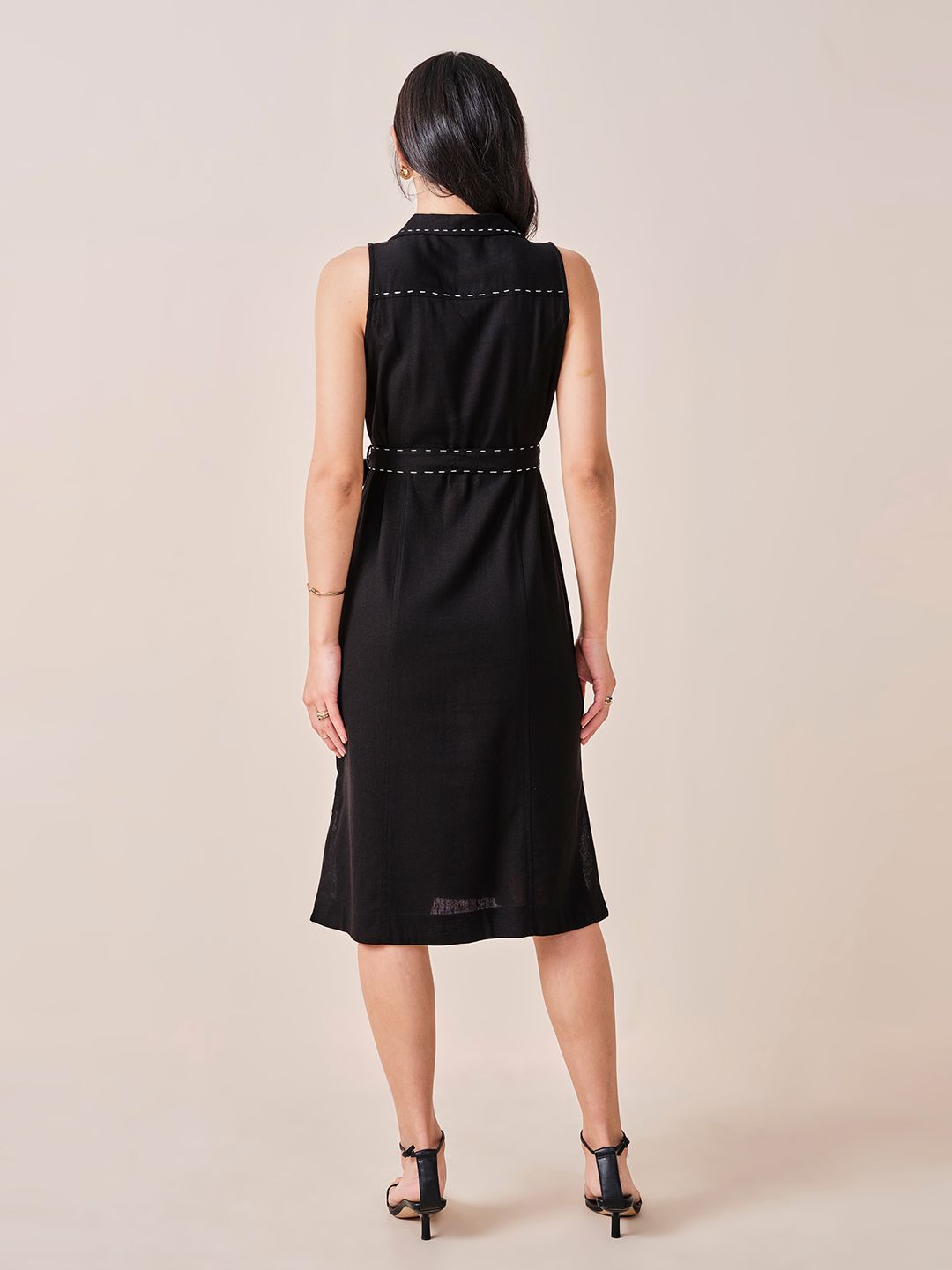 AND Solid Belted Shirt Dress
