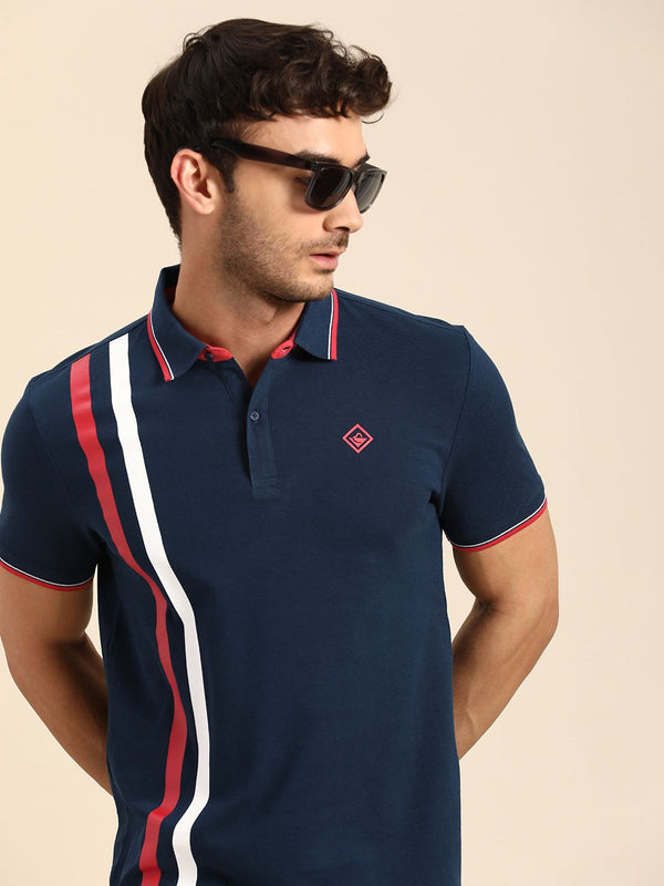 Being Human Striped Polo Collar Pure Cotton T-shirt