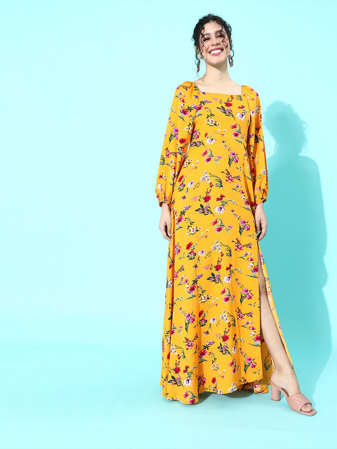 Berrylush Women Yellow Floral Maxi Dress