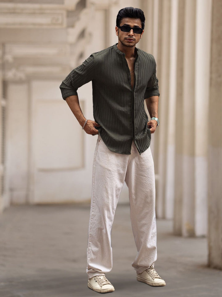 Powerlook India Slim Mandarin Collar Long Sleeves Regular Fit Casual Shirt