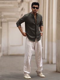 Powerlook India Slim Mandarin Collar Long Sleeves Regular Fit Casual Shirt