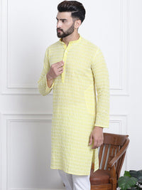 SOJANYA Floral Embroidered Mandarin Collar Pure Cotton Straight Kurta