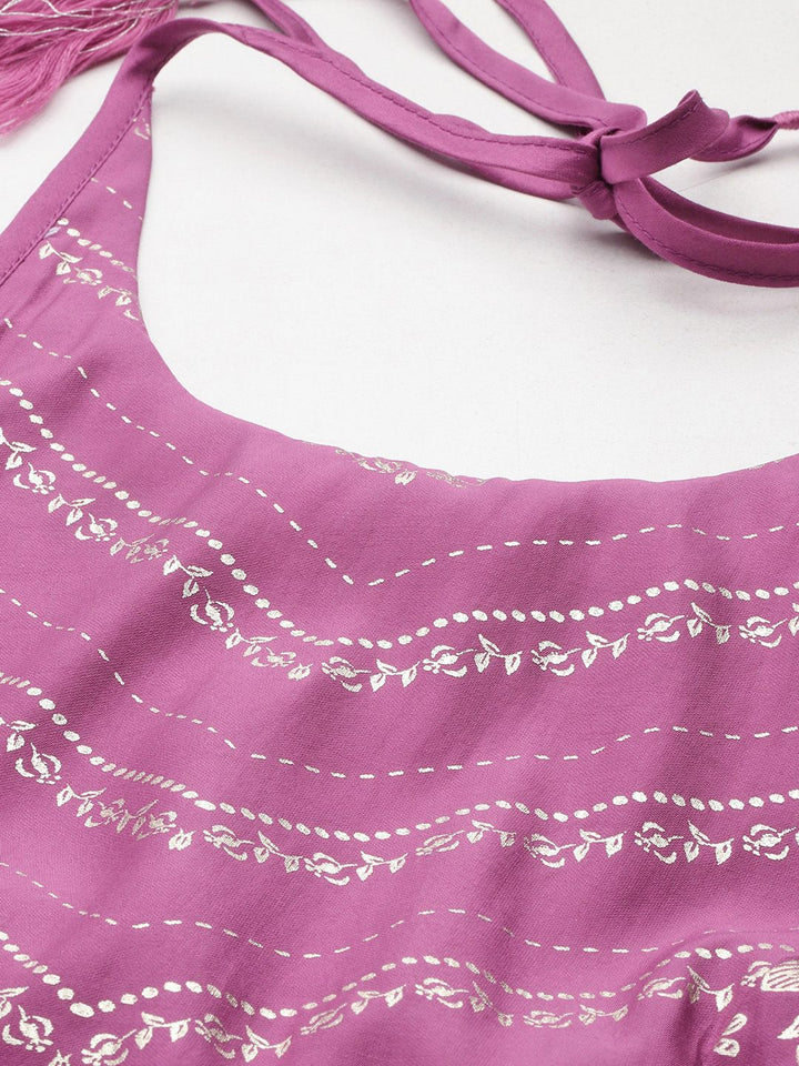 Anouk Printed Ready to Wear Halter Neck Smocked Lehenga & Blouse With Dupatta