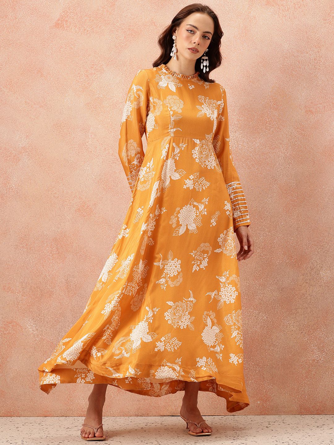 all about you Floral Printed Gotta Patti Detail Maxi Ethnic Fit & Flare Dress