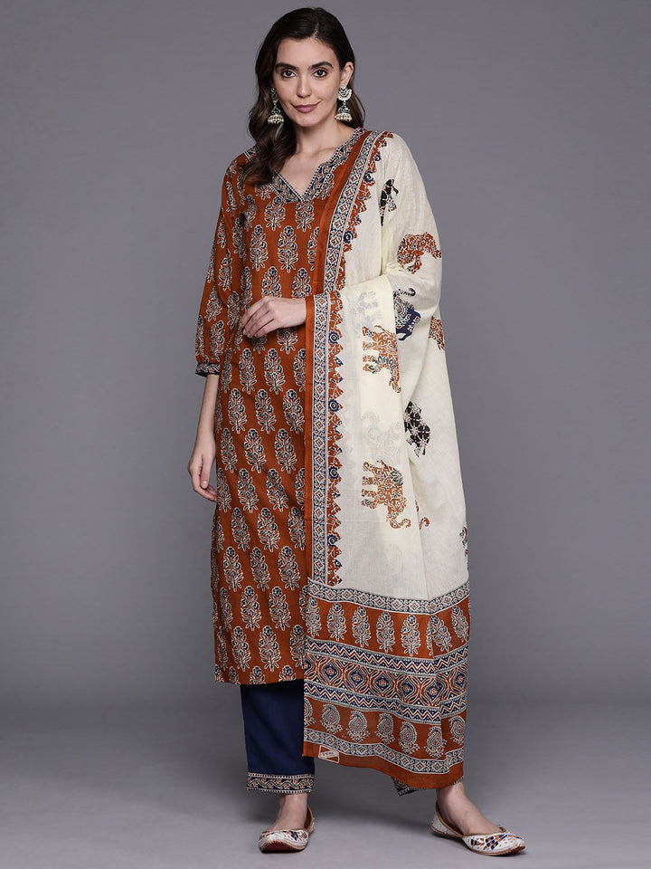Indo Era Women Ethnic Motifs Printed Pure Cotton Kurta with Trousers & With Dupatta