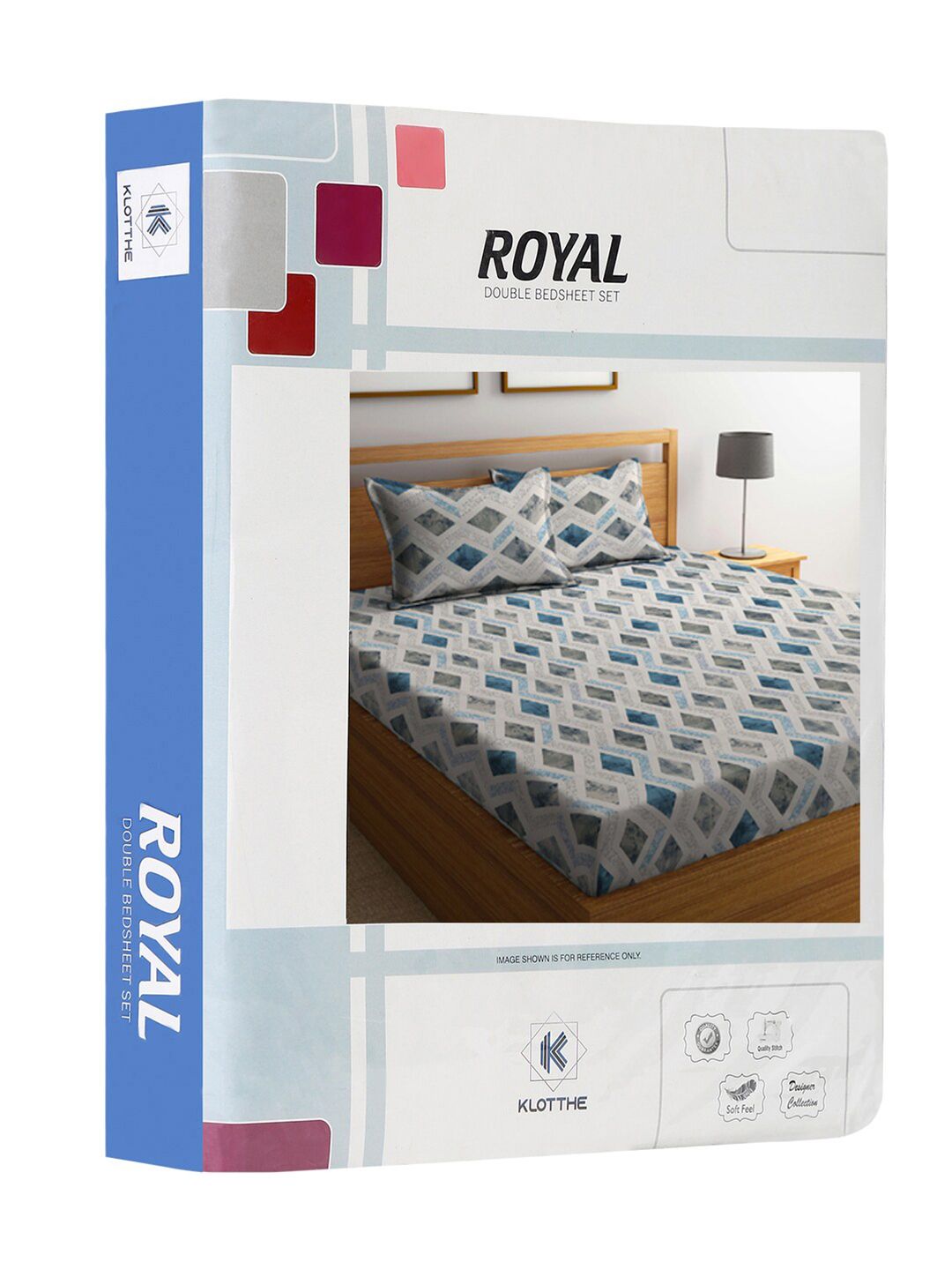 KLOTTHE White & Blue Geometric-Printed 130GSM Double King Bedsheet with 2 Pillow Covers