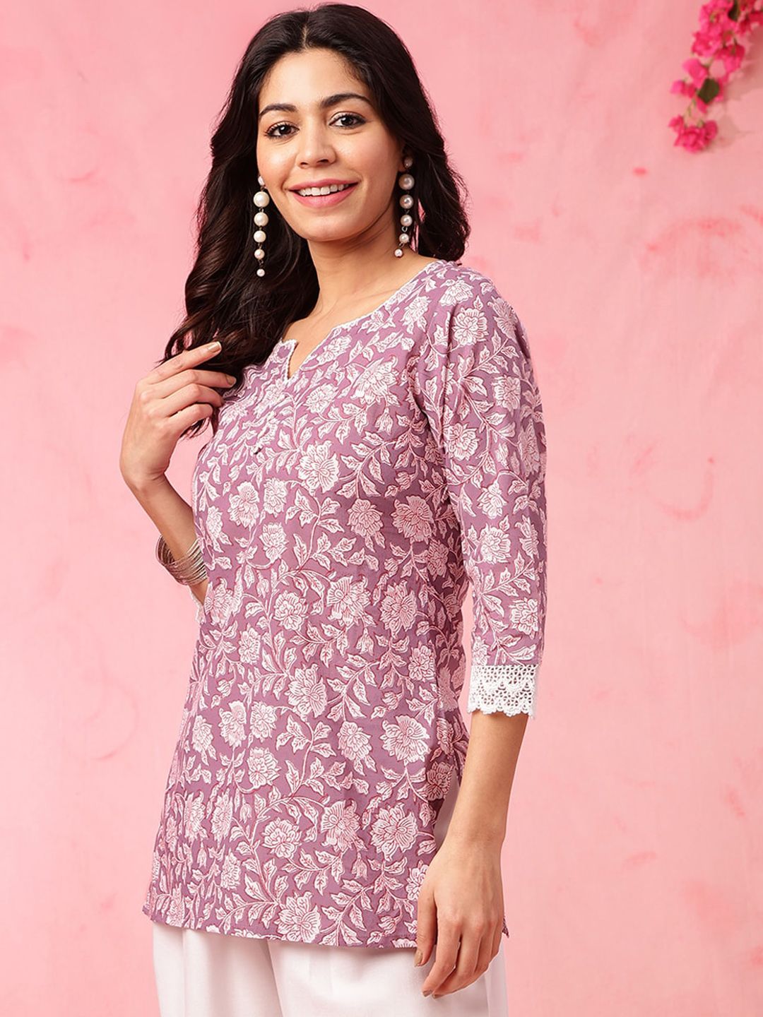 Anouk Ethnic Motifs Printed Pure Cotton Straight Short Kurti