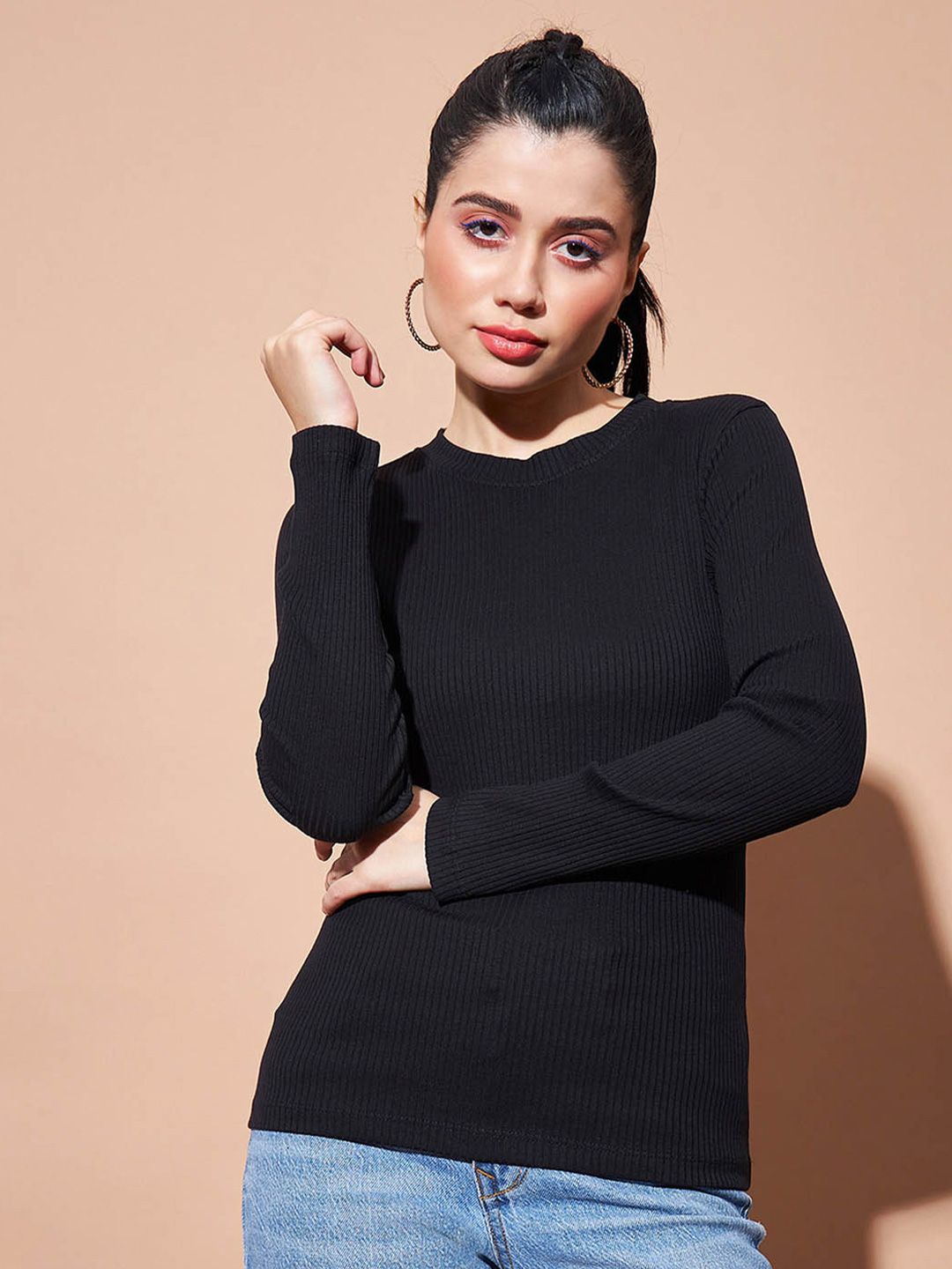 SASSAFRAS BASICS Ribbed Long Sleeves Cotton Top