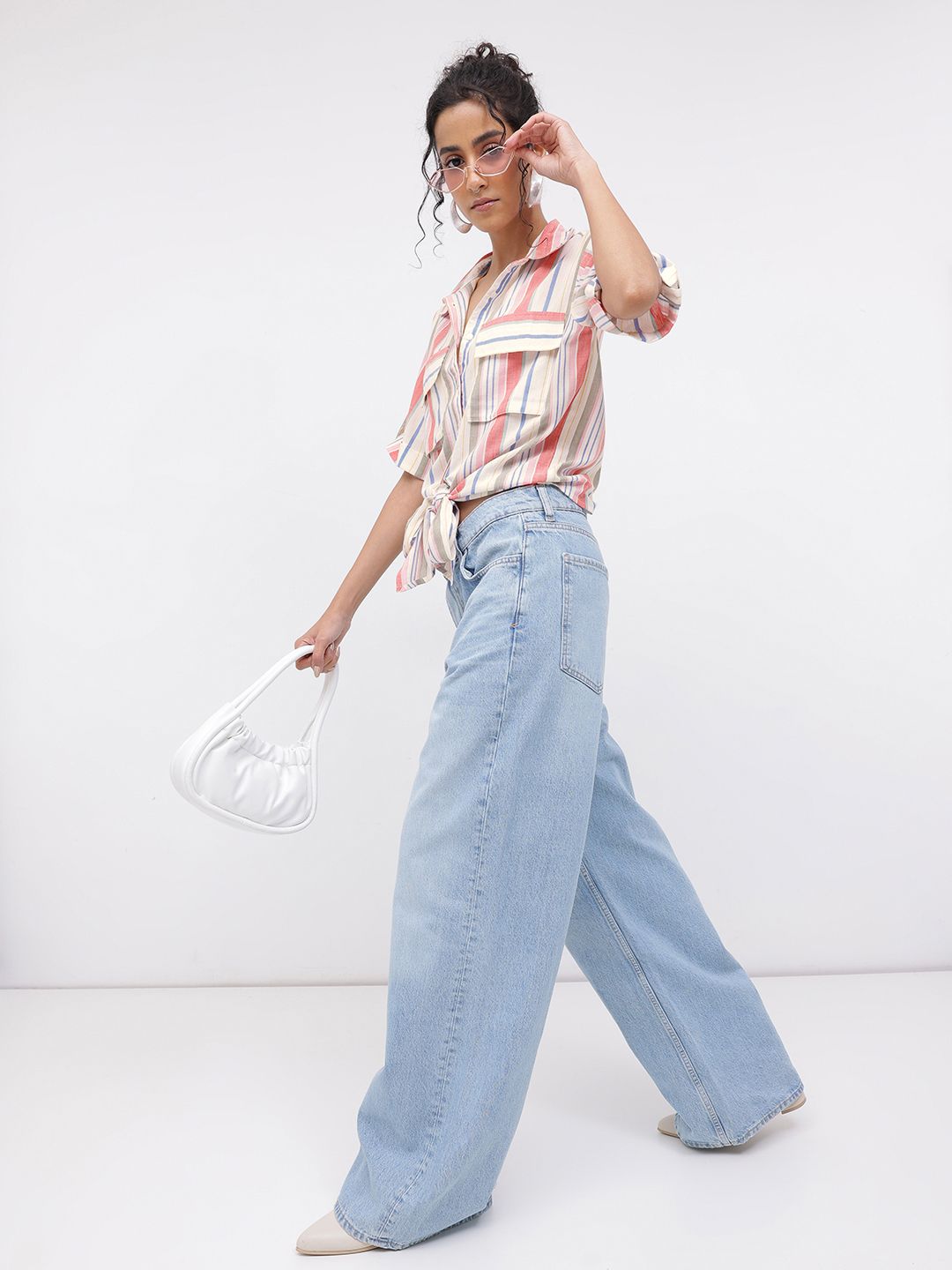 DressBerry Never Be Limited Striped Shirt Style Crop Top