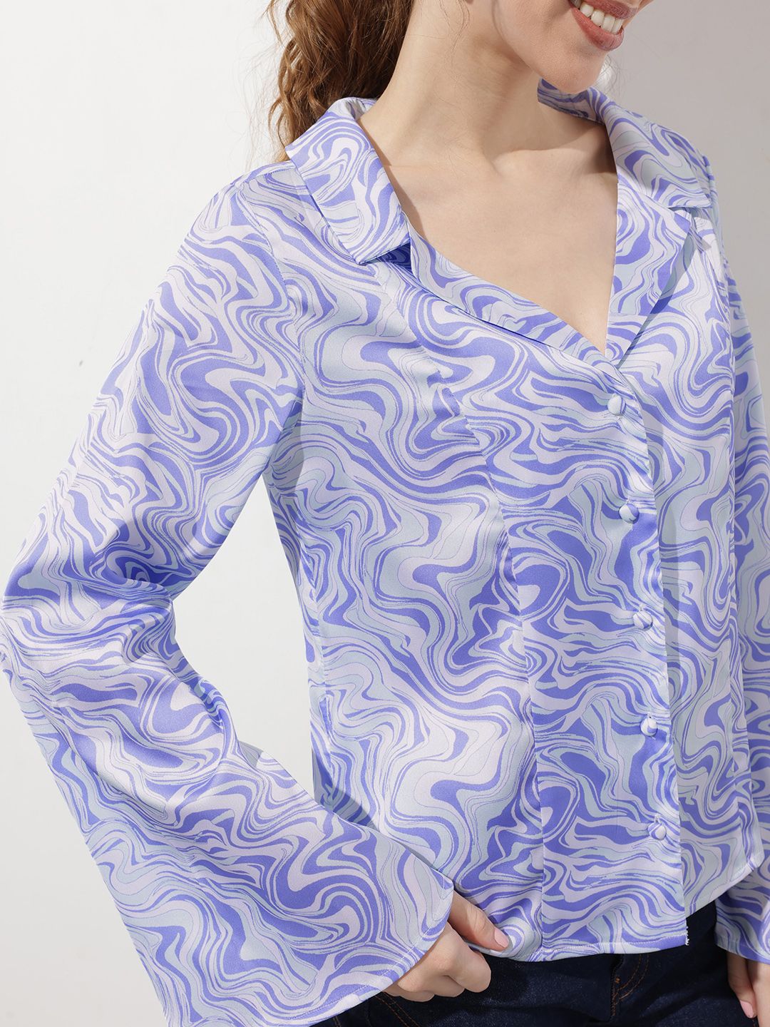 DressBerry Edgy Instinct Lapel Collar Marble Print Shirt