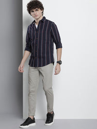 The Indian Garage Co Men Grey Slim Fit Linen Blend Trousers