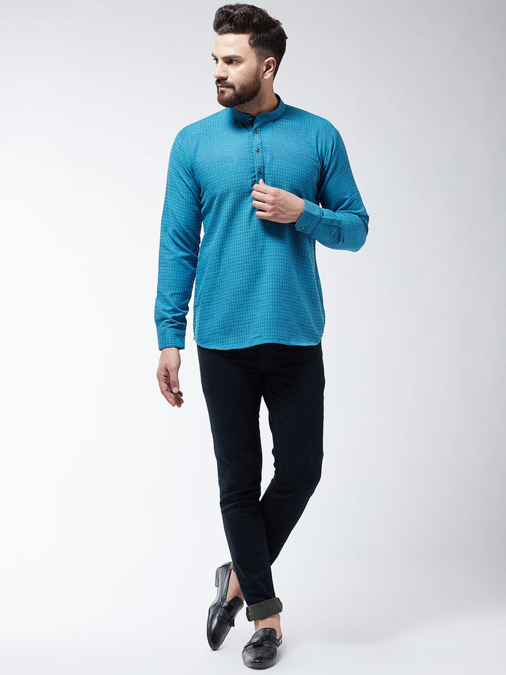 SOJANYA Men Blue Woven Design Straight Kurta