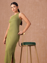 all about you Pure Cotton Ribbed Sleeveless Side Slits Sheath Midi Dress