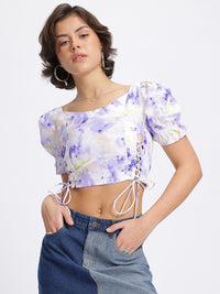 DressBerry Floral Lace Up Detail Crop Top