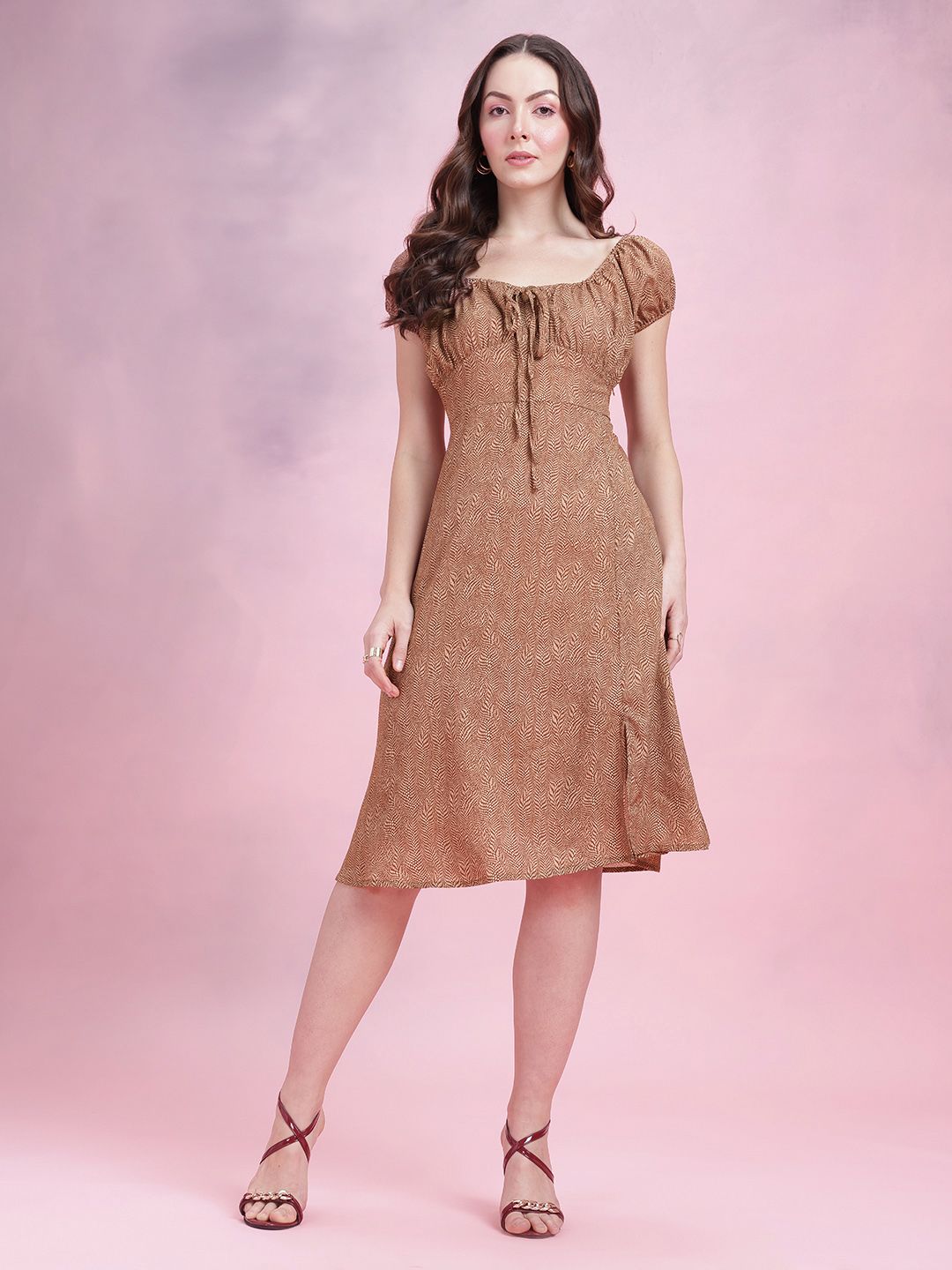 DressBerry Printed Puff Sleeves Empire Dress