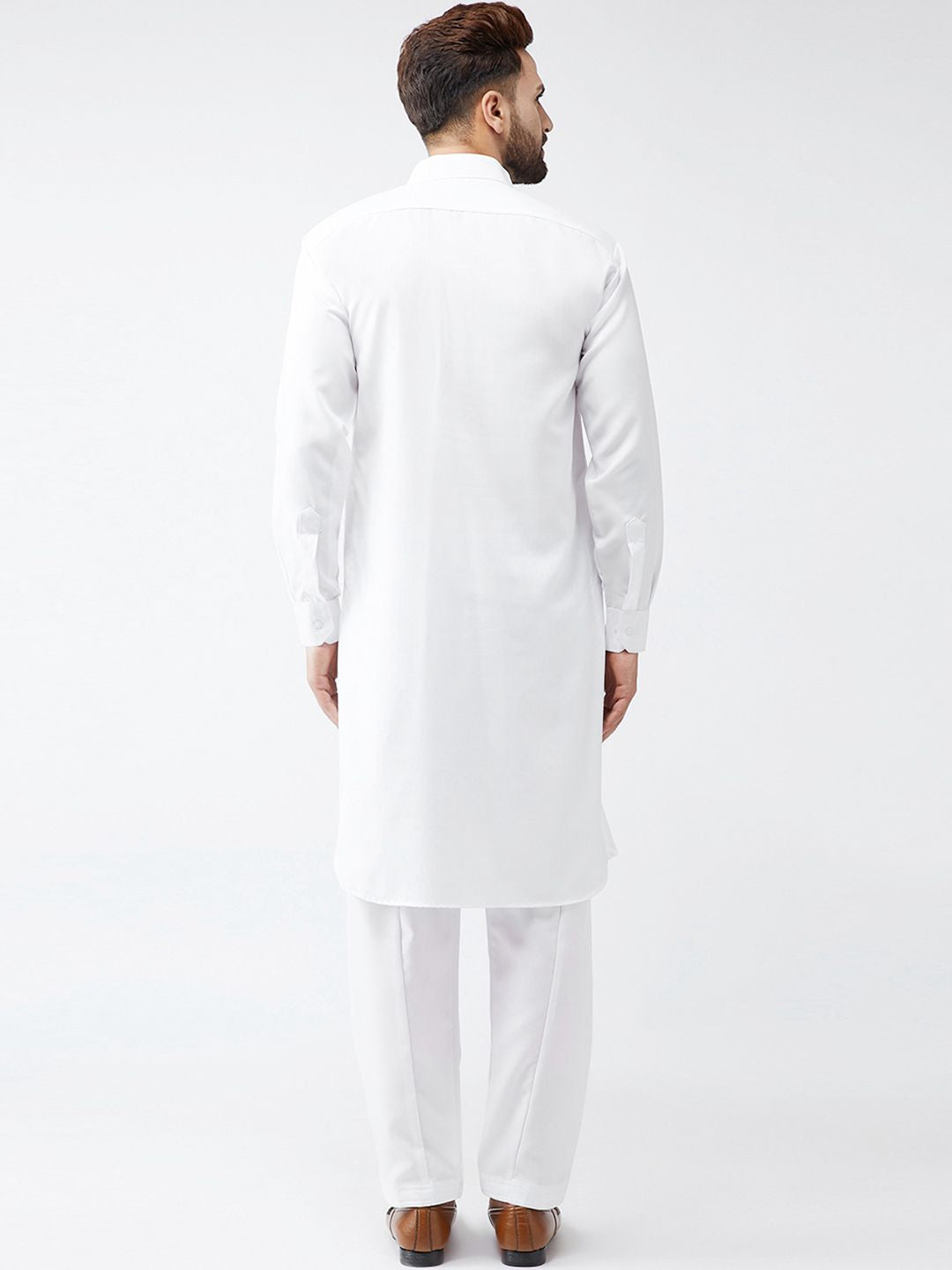 SOJANYA Men White & White Solid Kurta with Salwar