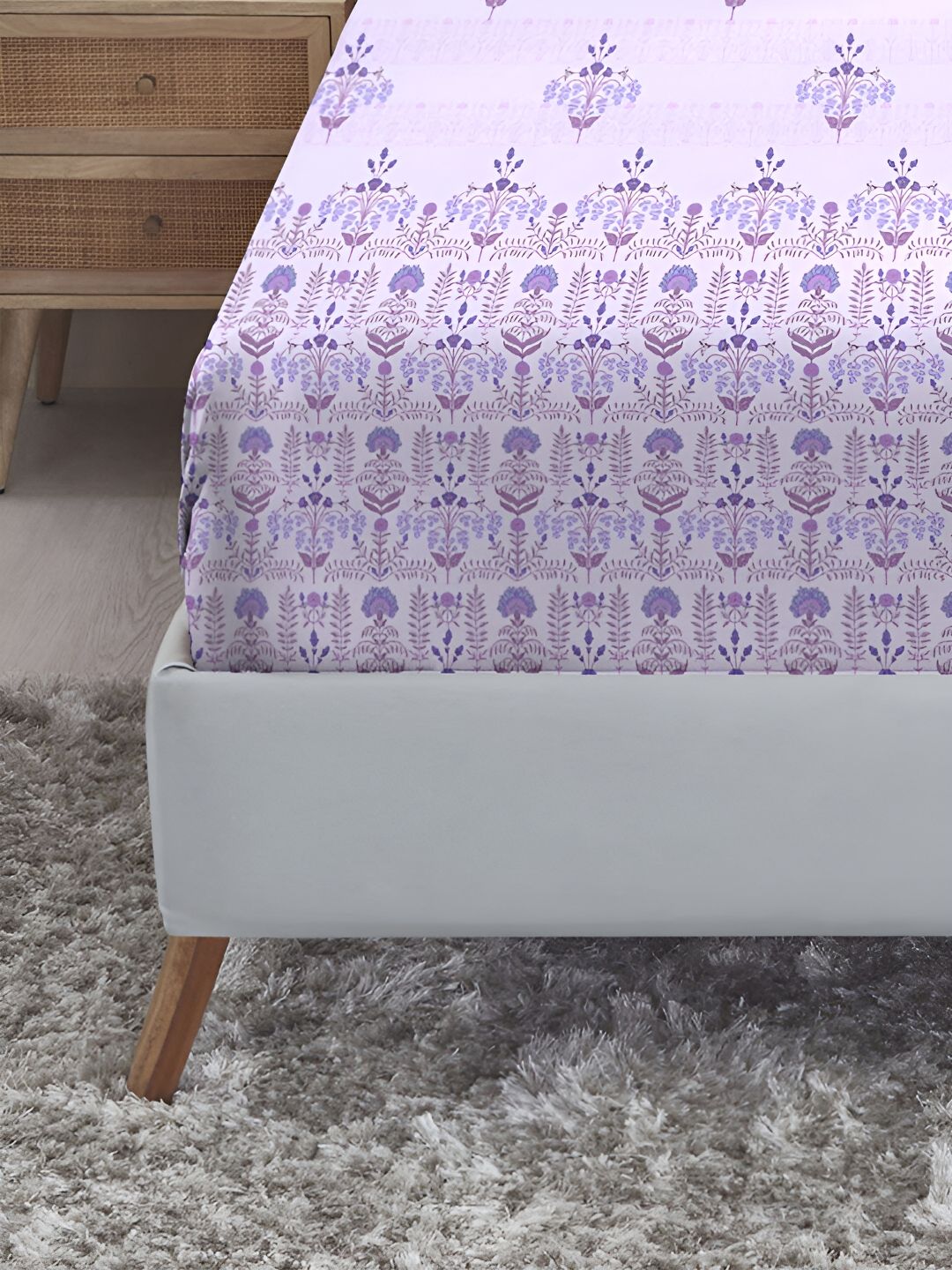 MYTRIDENT Lilac Affair Soft Comfort Fitted 210TC King Pure Cotton Fittedsheet & 2 Pillow Covers