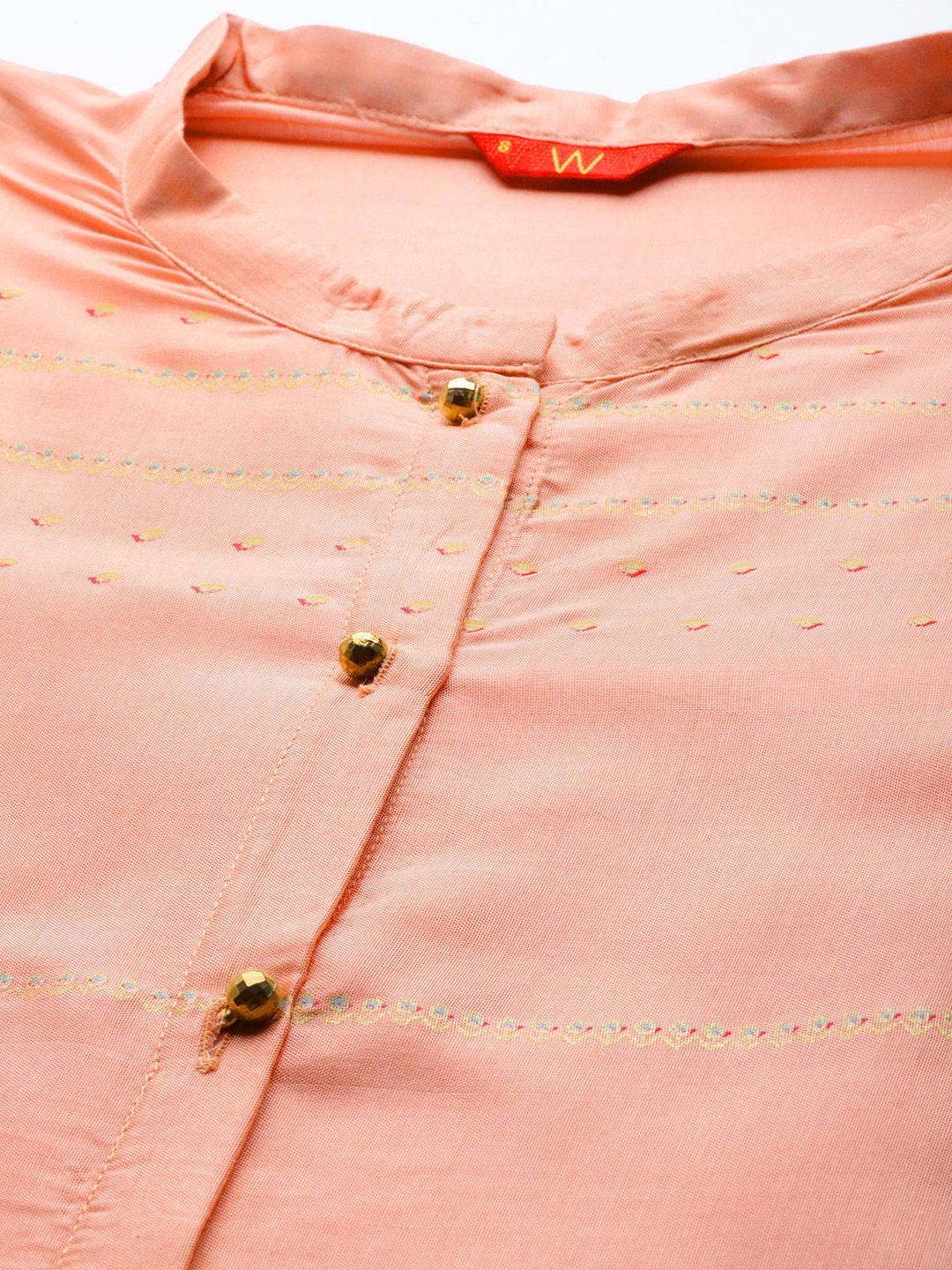W Women Peach-Coloured Printed Straight Kurta