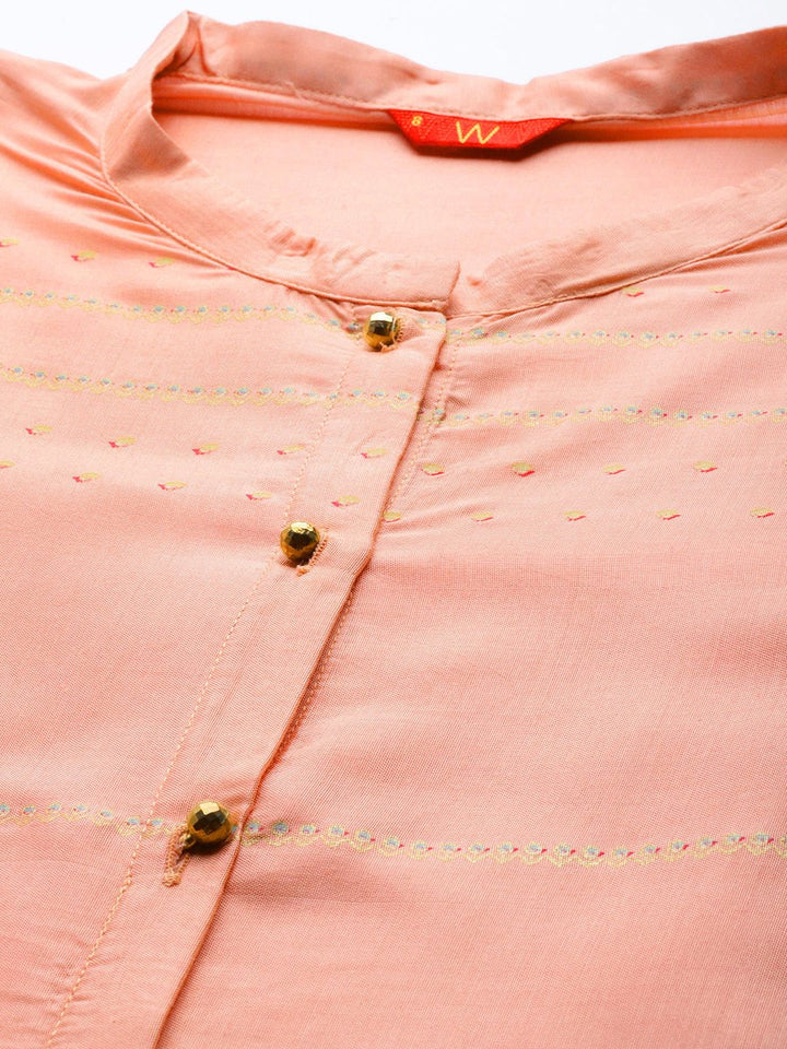 W Women Peach-Coloured Printed Straight Kurta