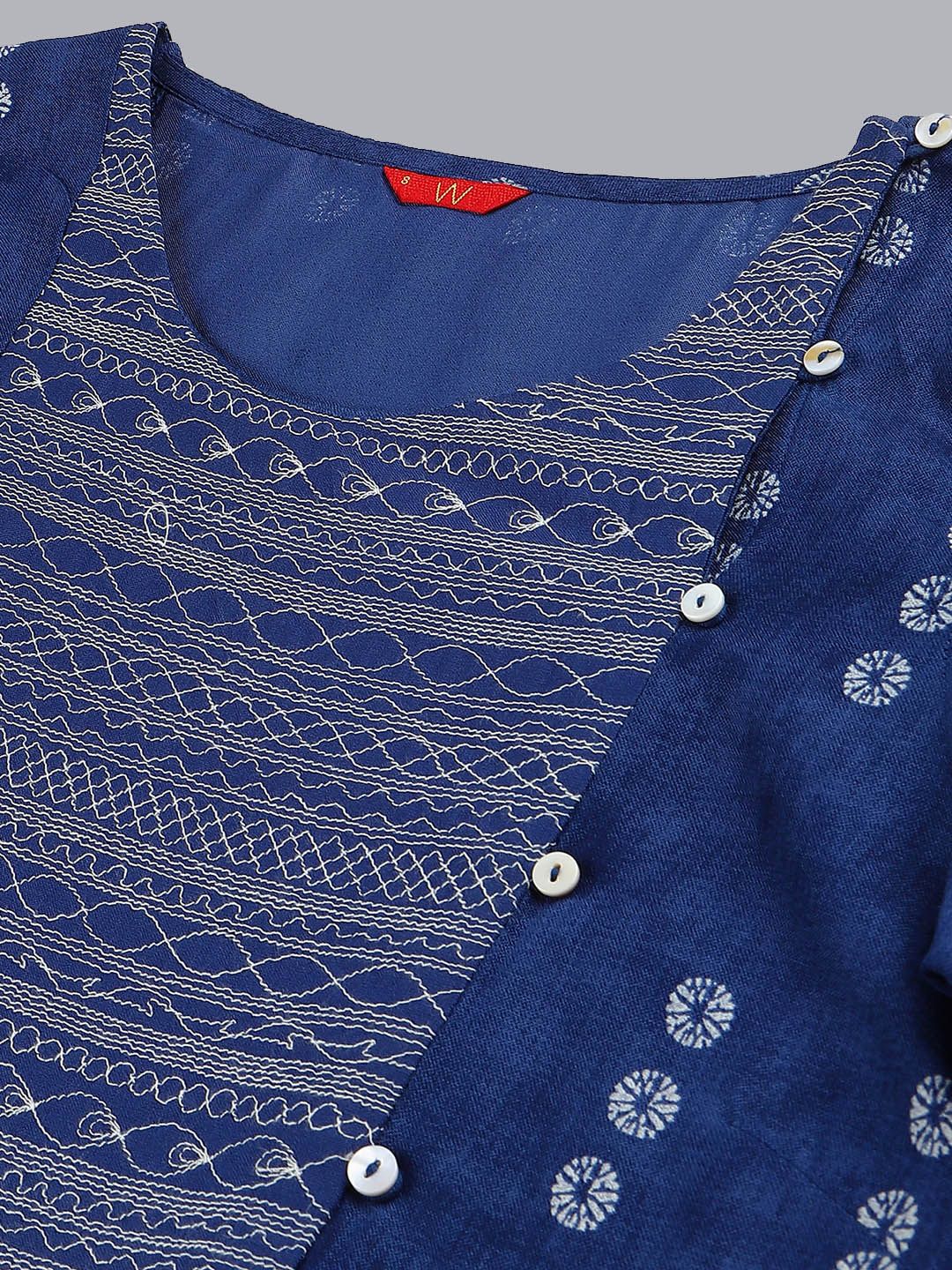 W Women Blue Ethnic Motifs Printed Flared Sleeves Handloom Kurta