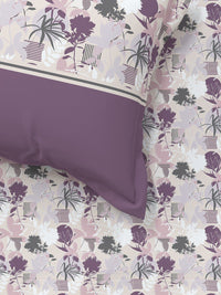 MYTRIDENT Mauve  White Floral Cotton 144 TC Queen Bedsheet With 2 Pillow Covers