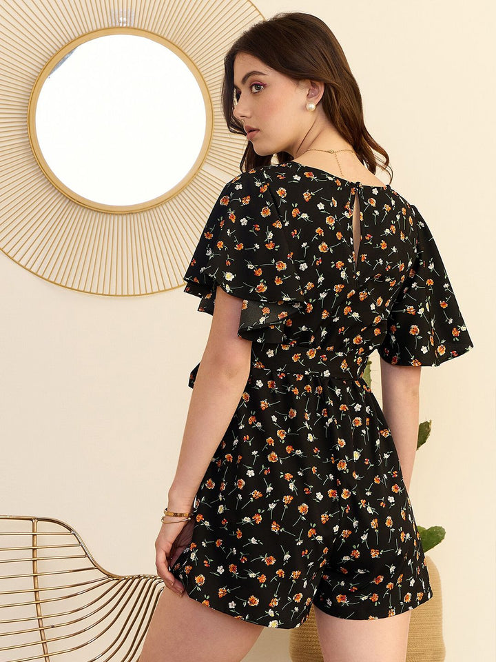Berrylush Floral Printed V-Neck Playsuit
