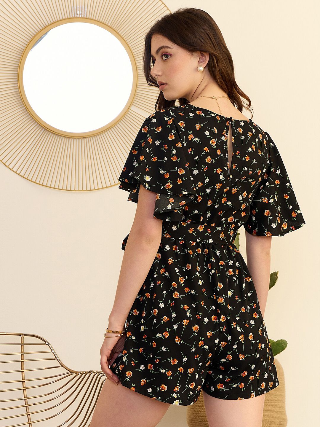 Berrylush Floral Printed V-Neck Playsuit