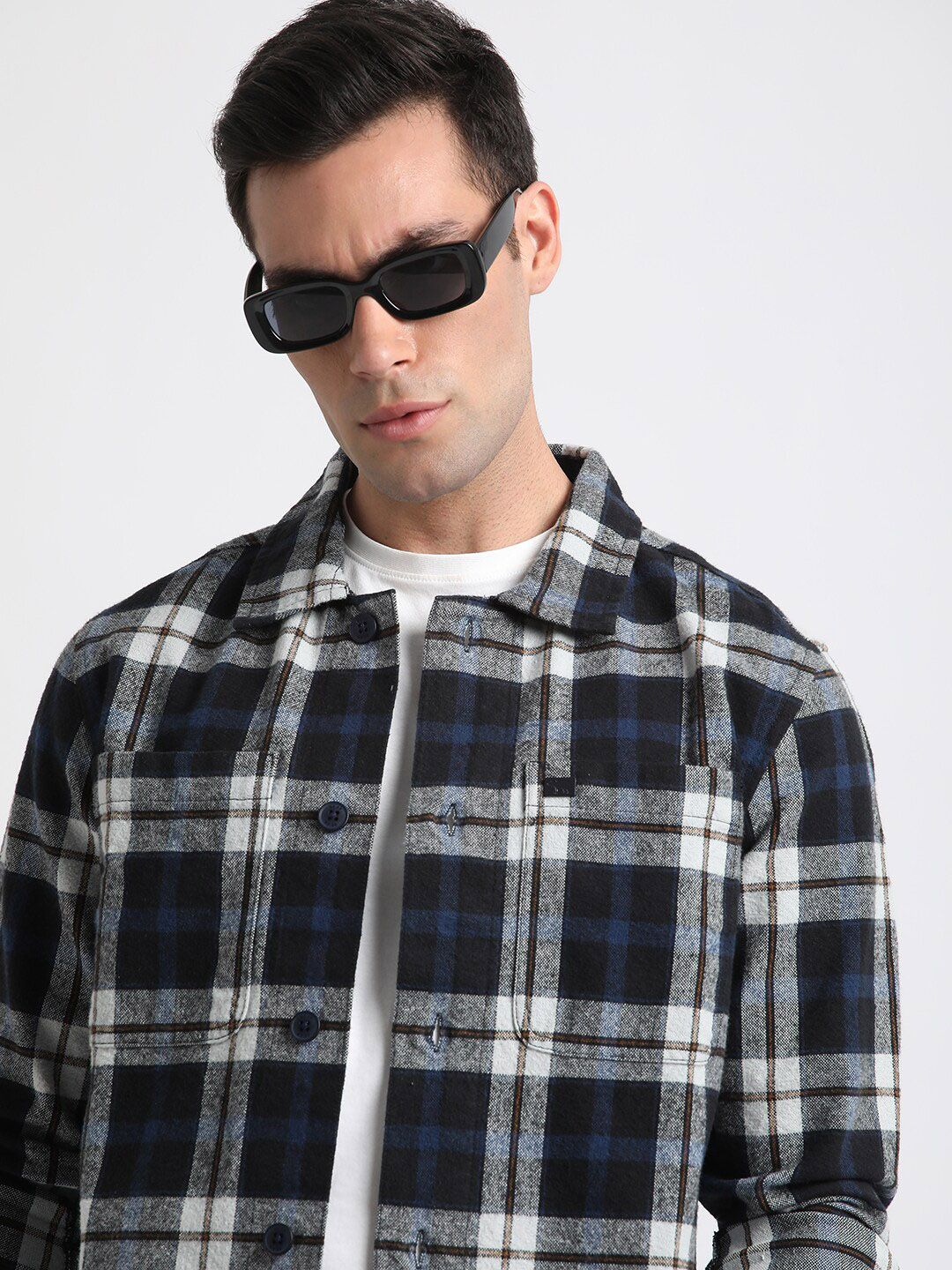 THE BEAR HOUSE Men Checked Regular Fit Heavy Flannel Pure Cotton Shacket