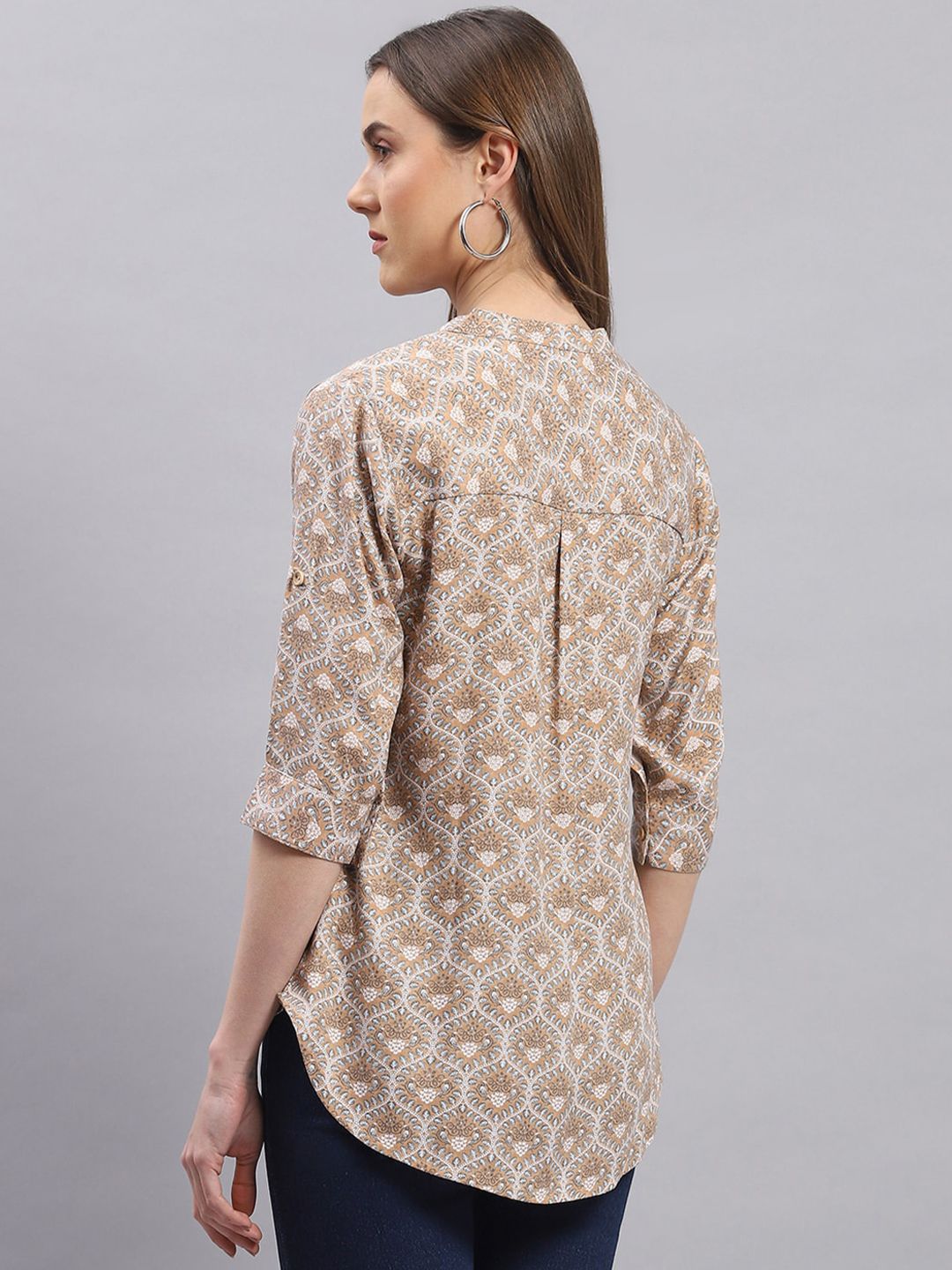 Monte Carlo Ethnic Motifs Printed Mandarin Collar Top