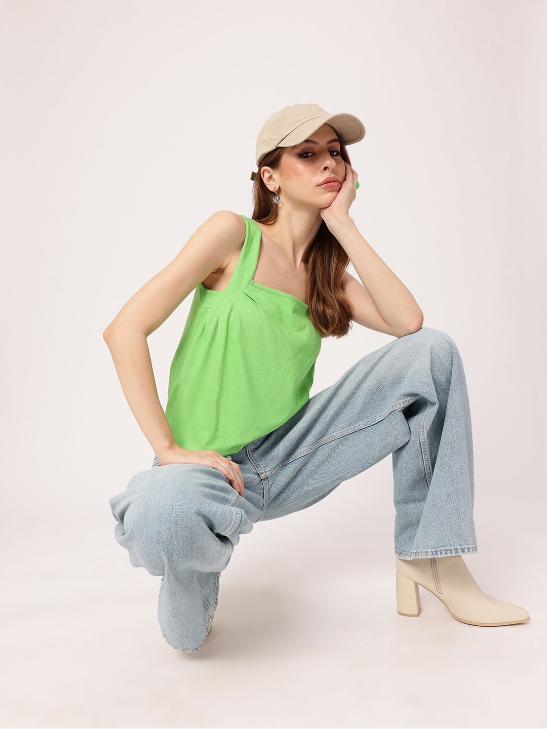 DressBerry Bring On The Green Pleated Sleeveless Top
