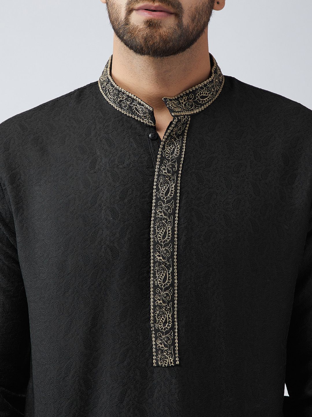 SOJANYA Men Black Embellished Straight Kurta