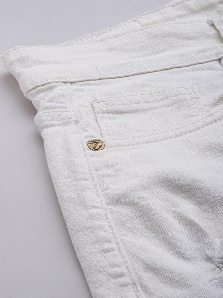 The Indian Garage Co Men White Slim Fit Denim Shorts