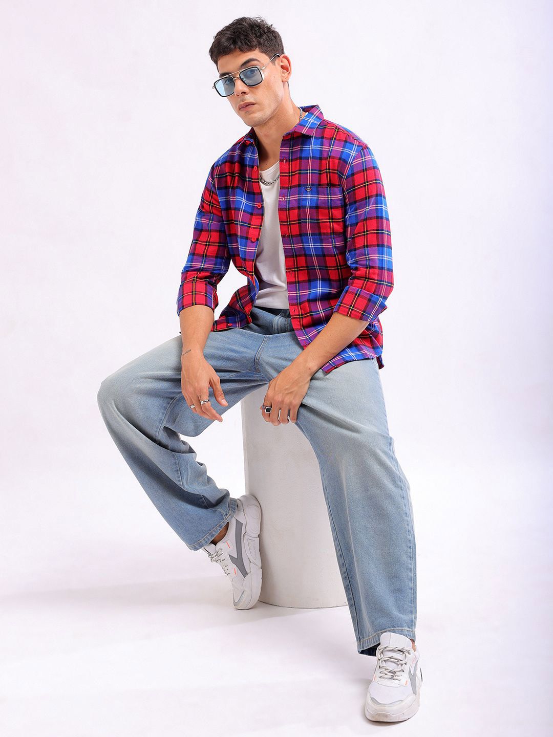 The Indian Garage Co Slim Fit Checked Spread Collar Pure Cotton Casual Shirt