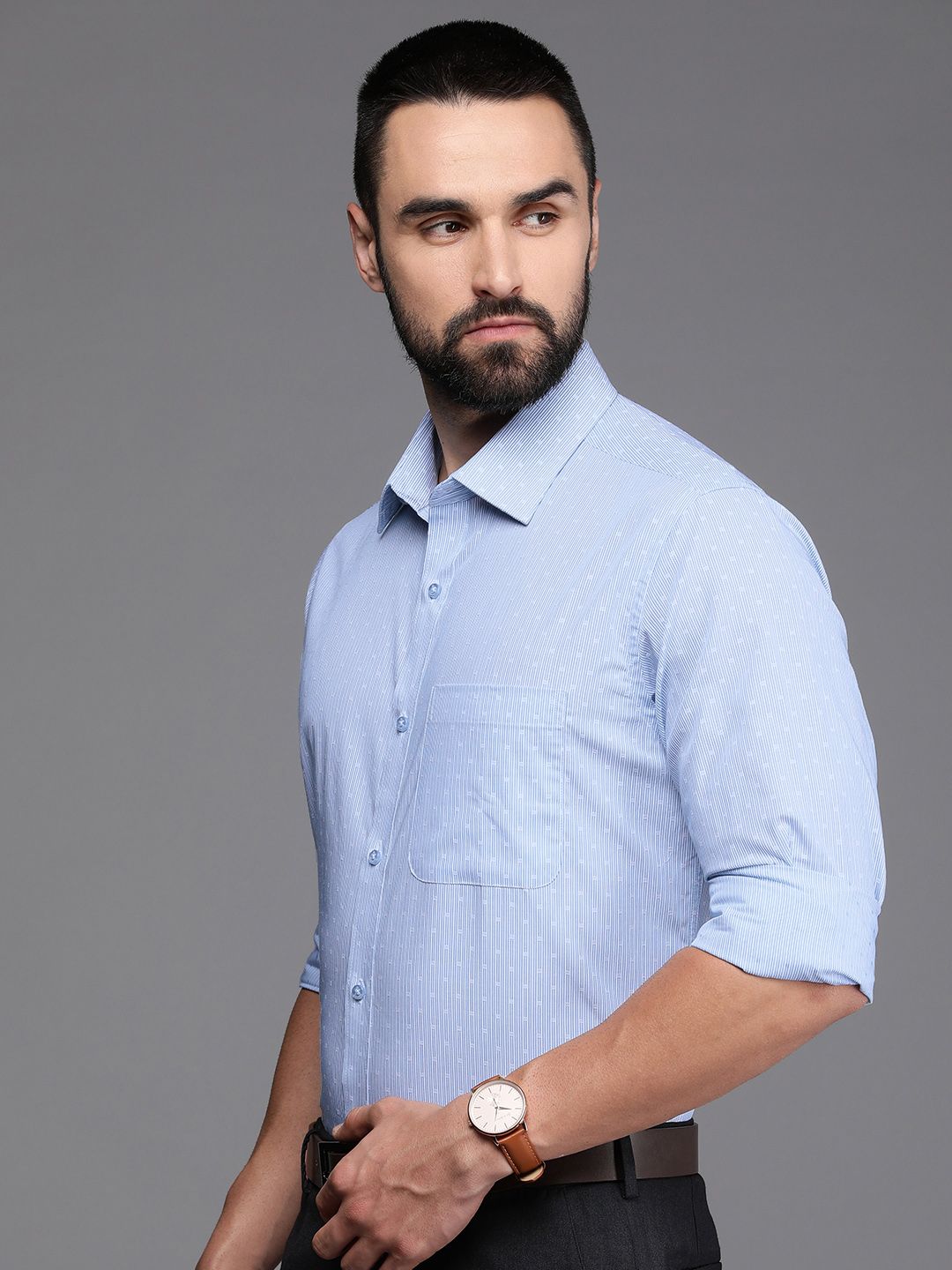 Raymond Pure Cotton Slim Fit Opaque Striped Formal Shirt